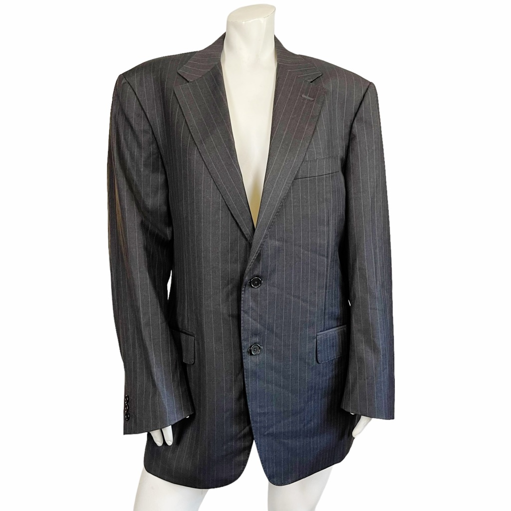 Canali Dark Grey Pinstripe Wool Blazer Suit Jacket